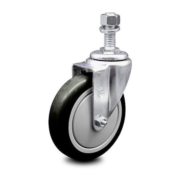 5 Inch Black Polyurethane Wheel Swivel 12mm Threaded Stem Caster SCC